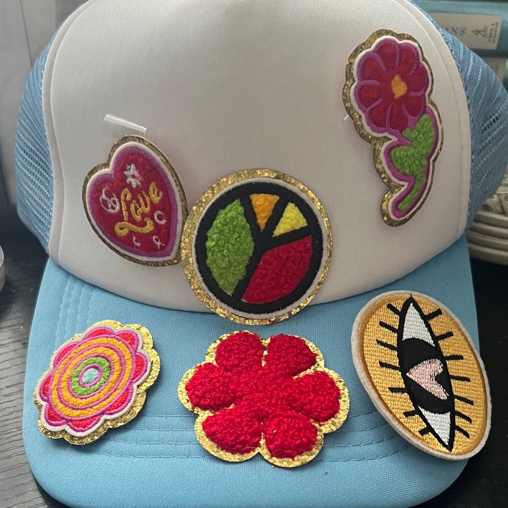 Blue and White Trucker Hat create your own with 6 patches